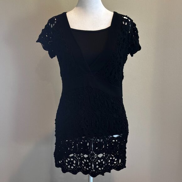 Black Crochet Tunic | Women's Size Small - Picture 1 of 7